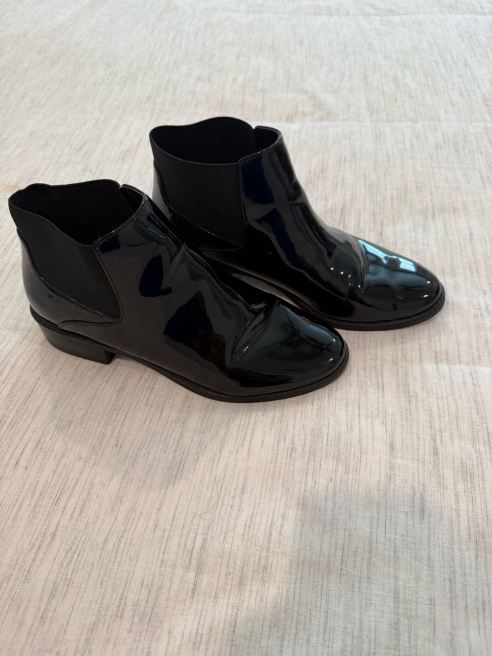 Aldo Black Patent Chelsea Ankle Boots